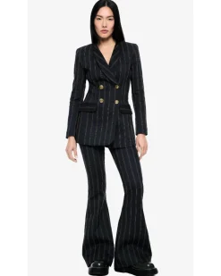 Smythe Collarless Double Breasted Striped Blazer