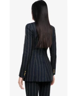 Smythe Collarless Double Breasted Striped Blazer