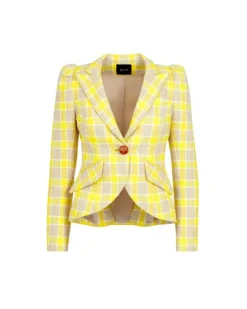 Smythe Pouf Sleeve One Button Blazer Yellow Check