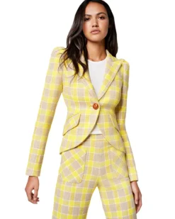 Smythe Pouf Sleeve One Button Blazer Yellow Check