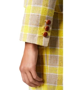 Smythe Pouf Sleeve One Button Blazer Yellow Check