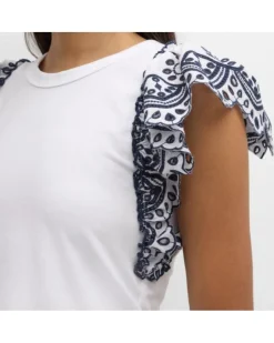 Veronica Beard Julianka Ruffle Eyelet Cap Sleeve Top